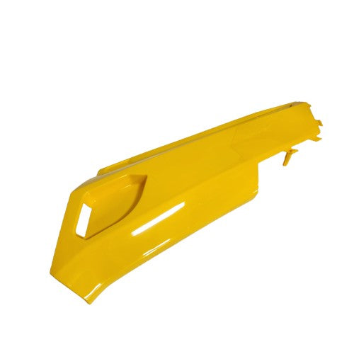 A bright yellow plastic side panel with a curved design and angular cut-out, similar to the Yellow LH Rear Fender by Can-Am, likely serves as a body part for motorcycles or scooters.