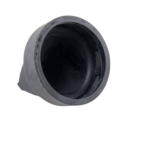 A black, round Airbox Valve by Polaris for Off Road vehicles, cup-shaped with a slightly tapered side, showing the inner part and rim from an angled view, isolated on a white background.