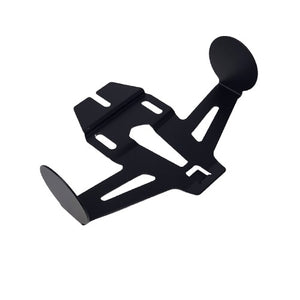 The Bracket, L.P., Flat Black by Polaris is a black, angular bracket with two circular pads and a central cut-out. Ideal for mounting or holding objects, its perfect for Victory motorcycles or as an OEM Victory Polaris parts replacement.