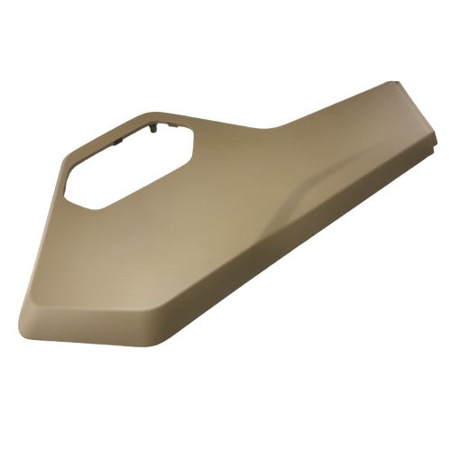 Desert Tan LH Triangle Deco Plate by CFMOTO—angled plastic panel with a large cutout, ideal for UTV/ATV upgrades or CFMOTO OEM replacements. Available at Witchdoctors.com.