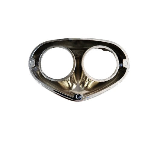 The Tri Oval Exhaust Tips - Chrome by Cobra USA feature a shiny, oval chrome design with dual round outlets and a reflective finish—perfect for those wanting a premium exhaust tip upgrade.