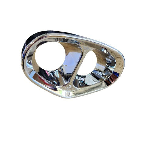 A chrome Tri Oval Exhaust Tip by Cobra USA, featuring a shiny silver finish and sleek dual openings reminiscent of modern automotive style, isolated on a white background.