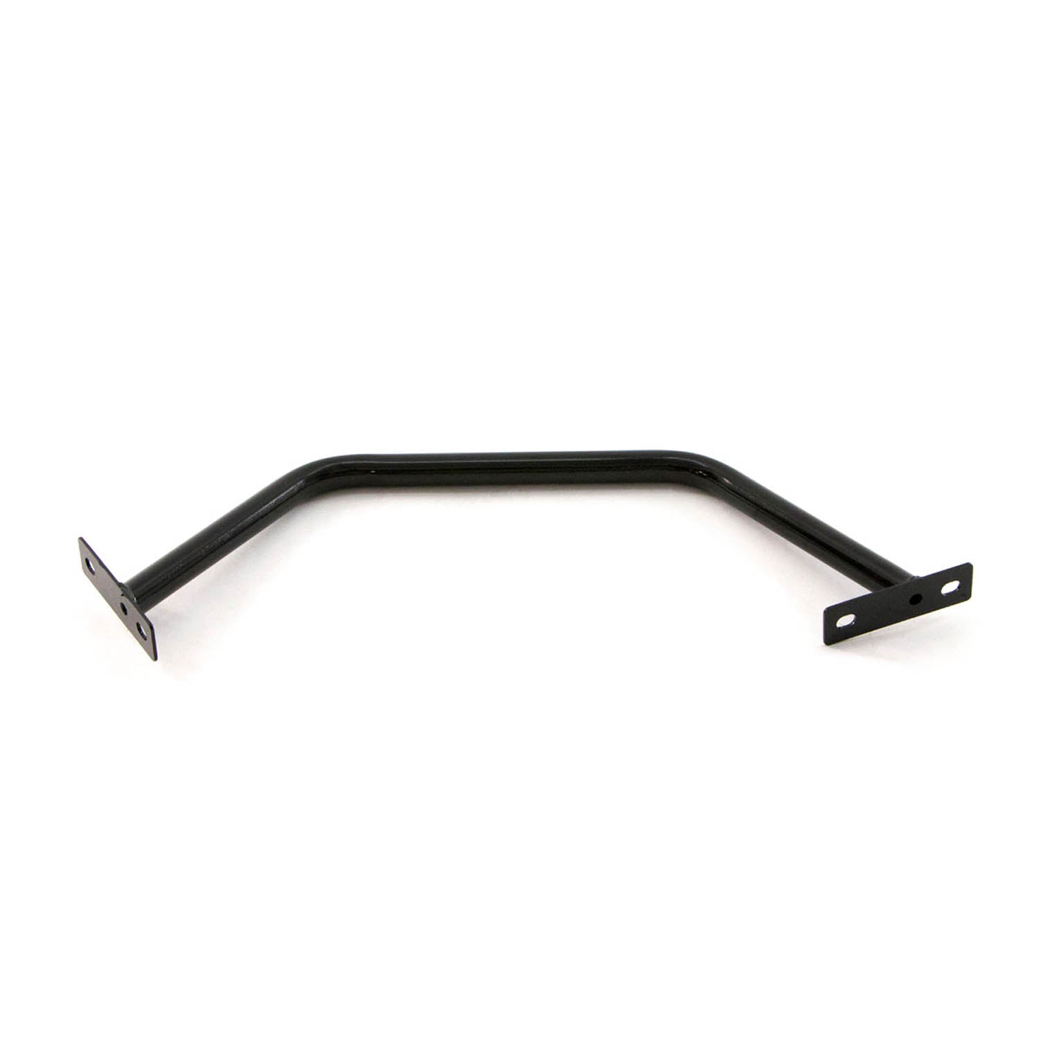 Medium gloss black steel bar with angled design and mounting brackets on each end.