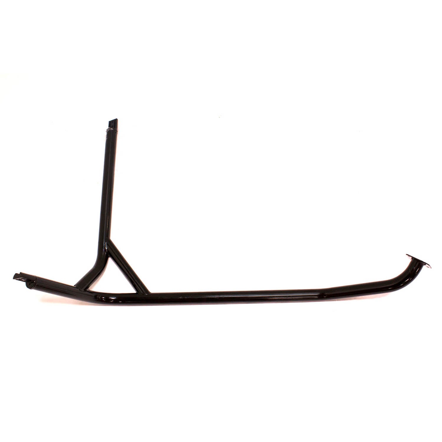 Black metal front cab frame weld for left side, tubular design with mounting points, rugged off-road part.