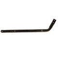 Black metal engine cradle bar with mounting holes and angled end for motorcycle frame attachment.