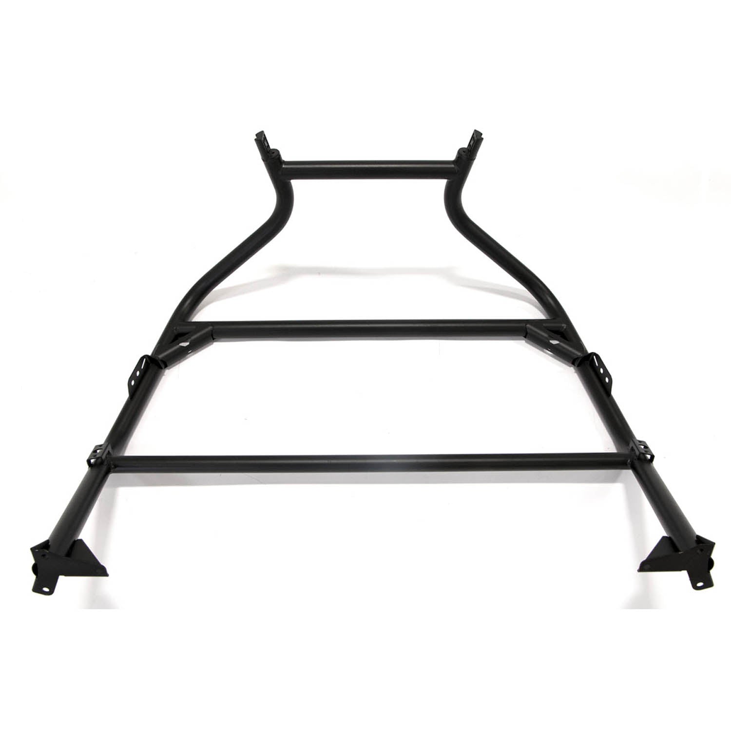 Matte black steel cab frame with welded joints designed for offroad vehicle support.