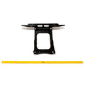 Black metal rear substructure frame with mounting holes and cutout center, flat top edge.