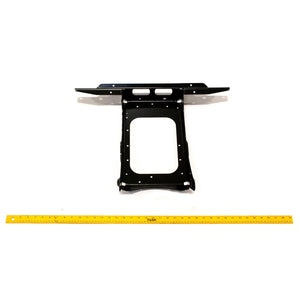 Black metal rear substructure bracket with mounting holes and rectangular cutout.