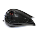 Glossy black motorcycle fuel tank with smooth teardrop shape and open fuel cap hole.