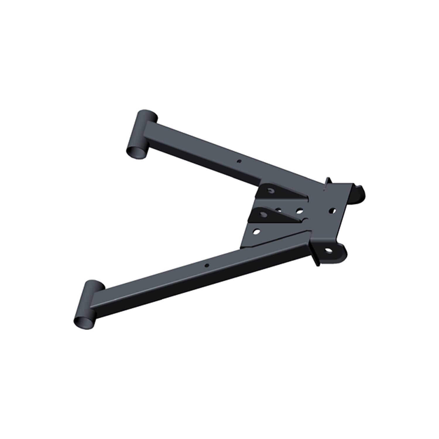 Matte black steel upper A-arm with triangular design and mounting points for Polaris UTV suspension.