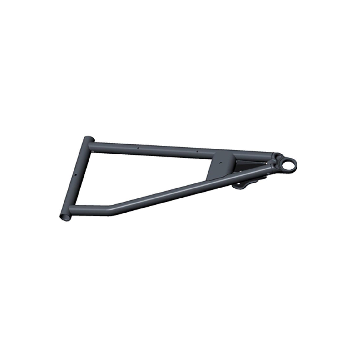 Black metal front upper A-arm with tubular frame and mounting points for Polaris offroad vehicles.