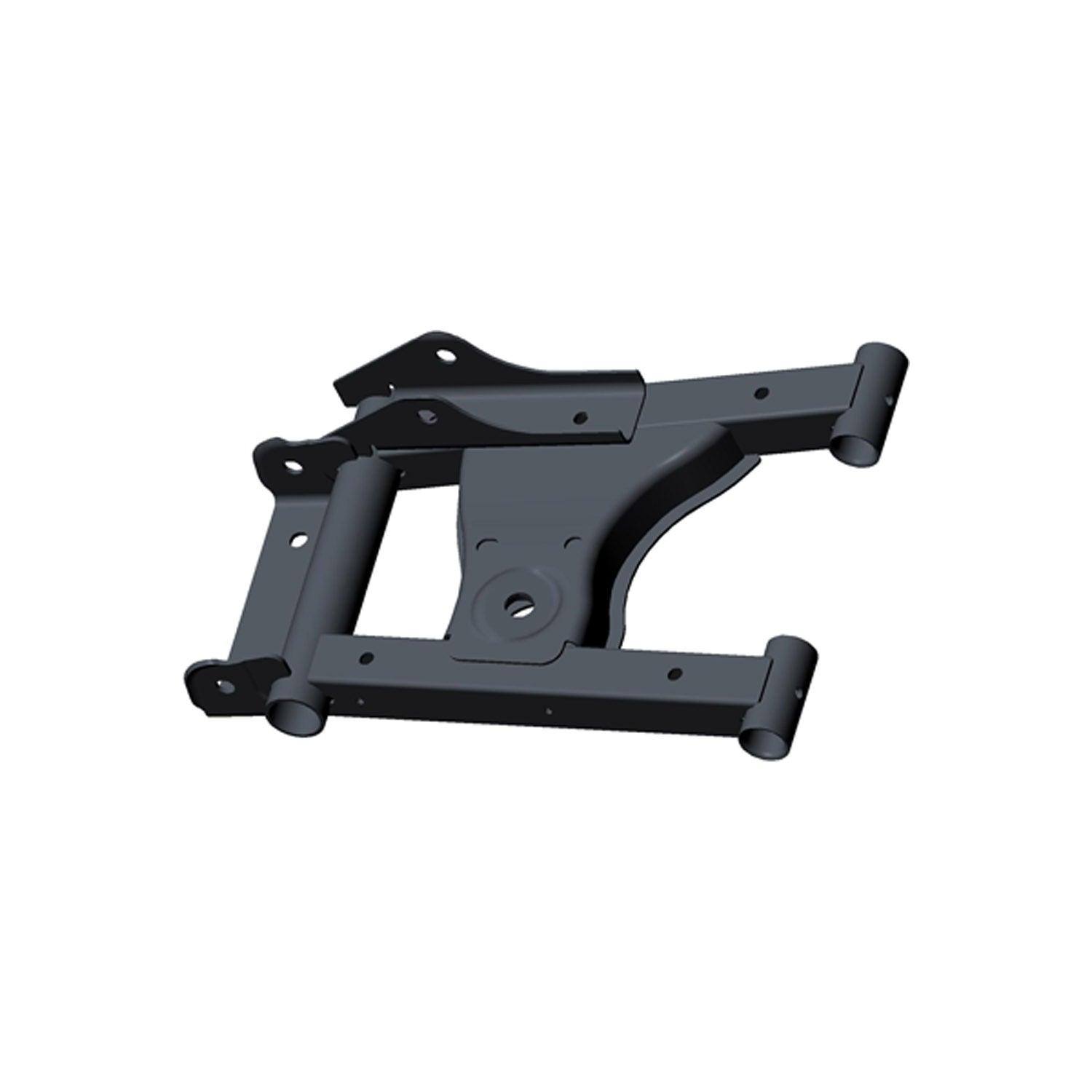 Black metal rear lower A-arm with reinforced triangular design and mounting points for Polaris UTV.