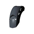 Black and gray rear fender for motorcycle with smooth curved design and multiple mounting holes.
