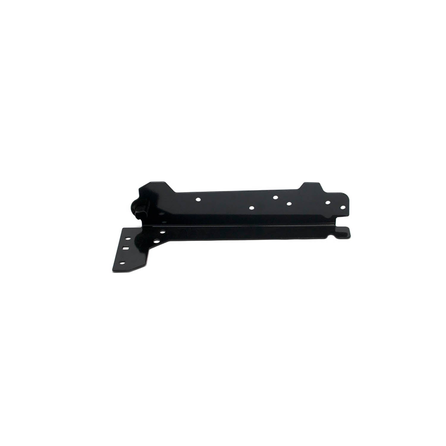 Black metal tailgate support bracket with multiple mounting holes and welded construction.