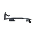 Left-side chrome saddlebag bumper with angular brackets and smooth finish for motorcycle protection.