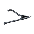 Black metal front upper left A-arm with smooth tubular design and mounting holes for Polaris UTV.