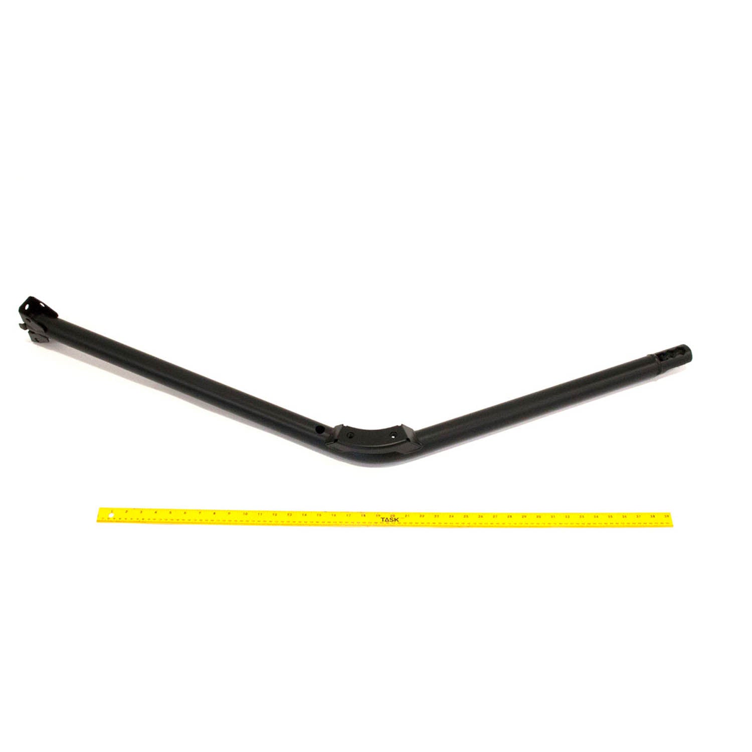 Matte black metal right roll-over protective side bar for off-road Polaris vehicle with slight bend.