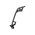 Right Soft Saddlebag Rail in black metal tubing with mounting plate and curved support bracket.