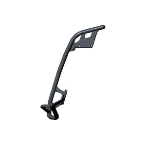 Right Soft Saddlebag Rail in black metal tubing with mounting plate and curved support bracket.