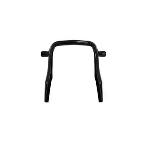 Black metal rear lower frame with a square-shaped arch and two straight mounting arms.
