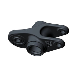 Black metal swingarm rocker assembly with rounded edges and circular bearing mounts.