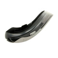 Curved silver smoke motorcycle front fender with black accents and mounting hardware.