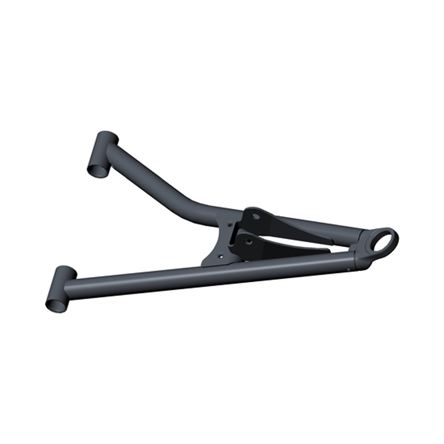 Matte black metal upper left A-arm with tubular frame for Polaris ATV suspension system.