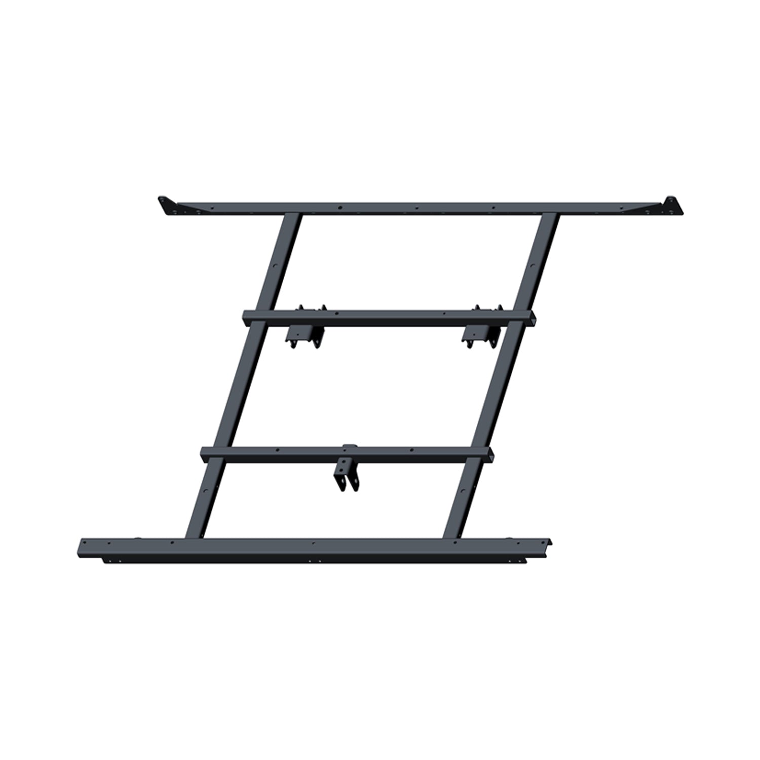 Black metal frame with angled support bars and mounting brackets for UTV cargo box reinforcement.