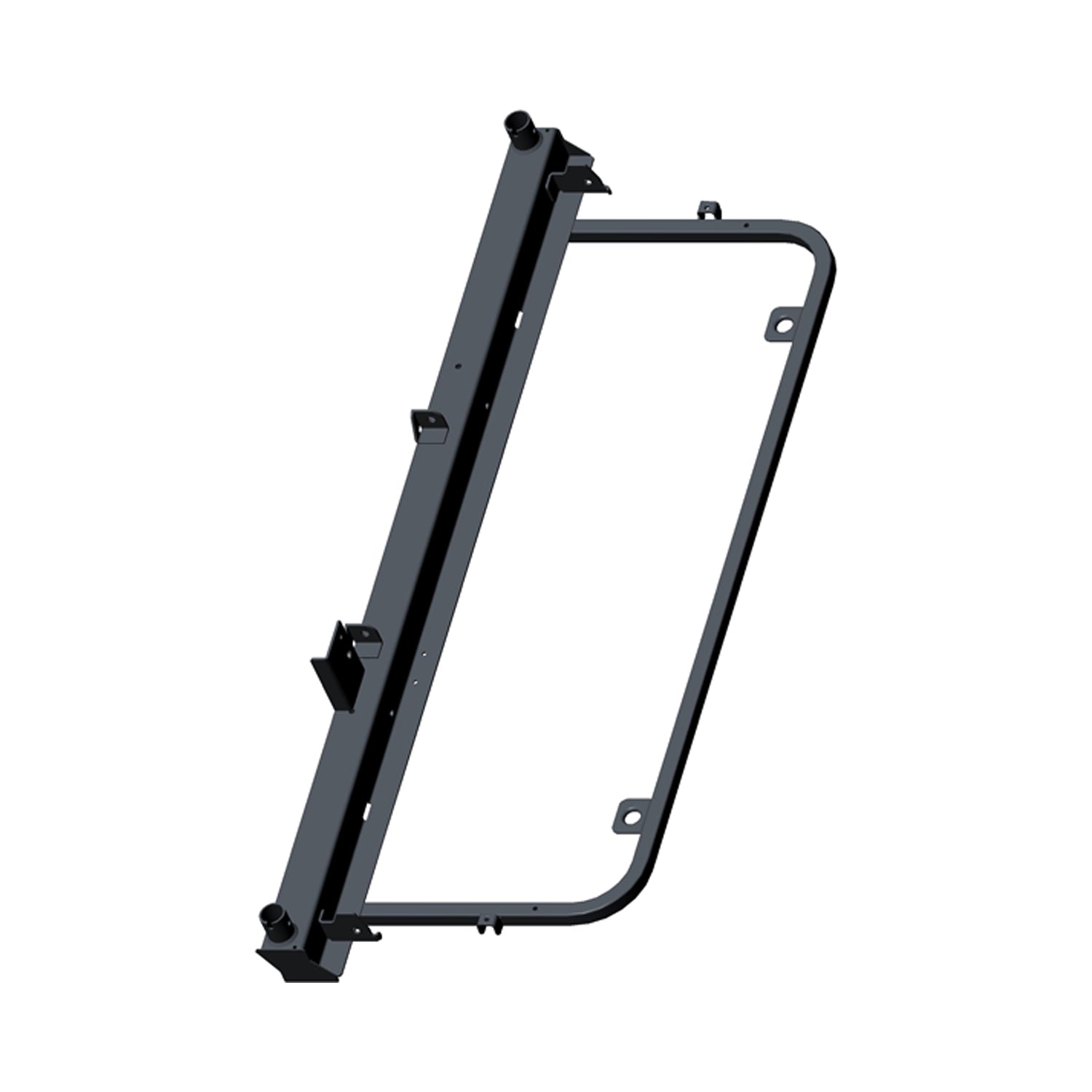 Matte black metal cab and seat base frame with welded mounting points for Polaris UTV models.