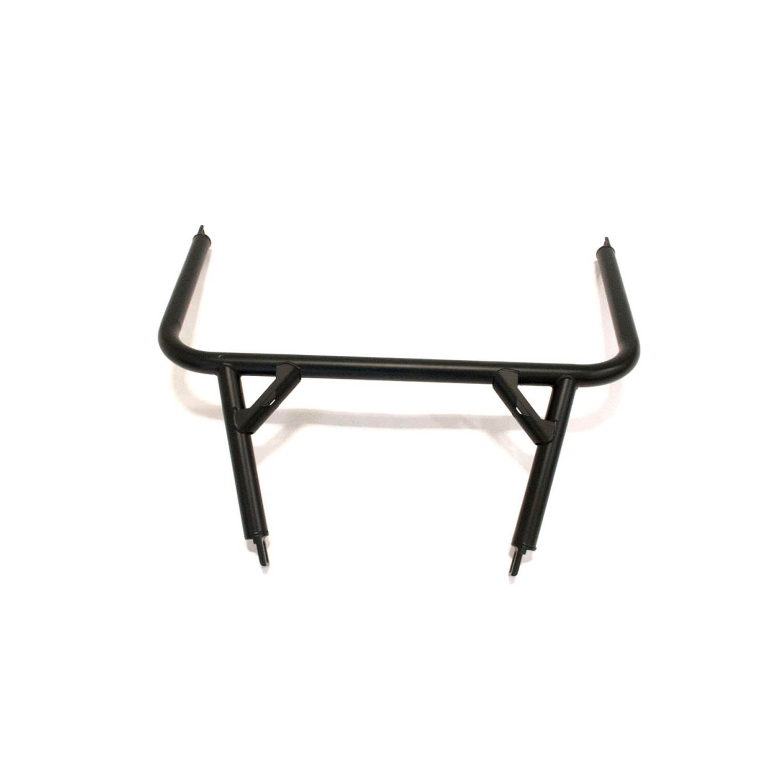 Matte black welded steel front cab frame with angular support bars and mounting brackets.