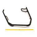 Black metal frame with angular design and integrated handle, sized for front cab of Polaris Ranger 570 UTV.