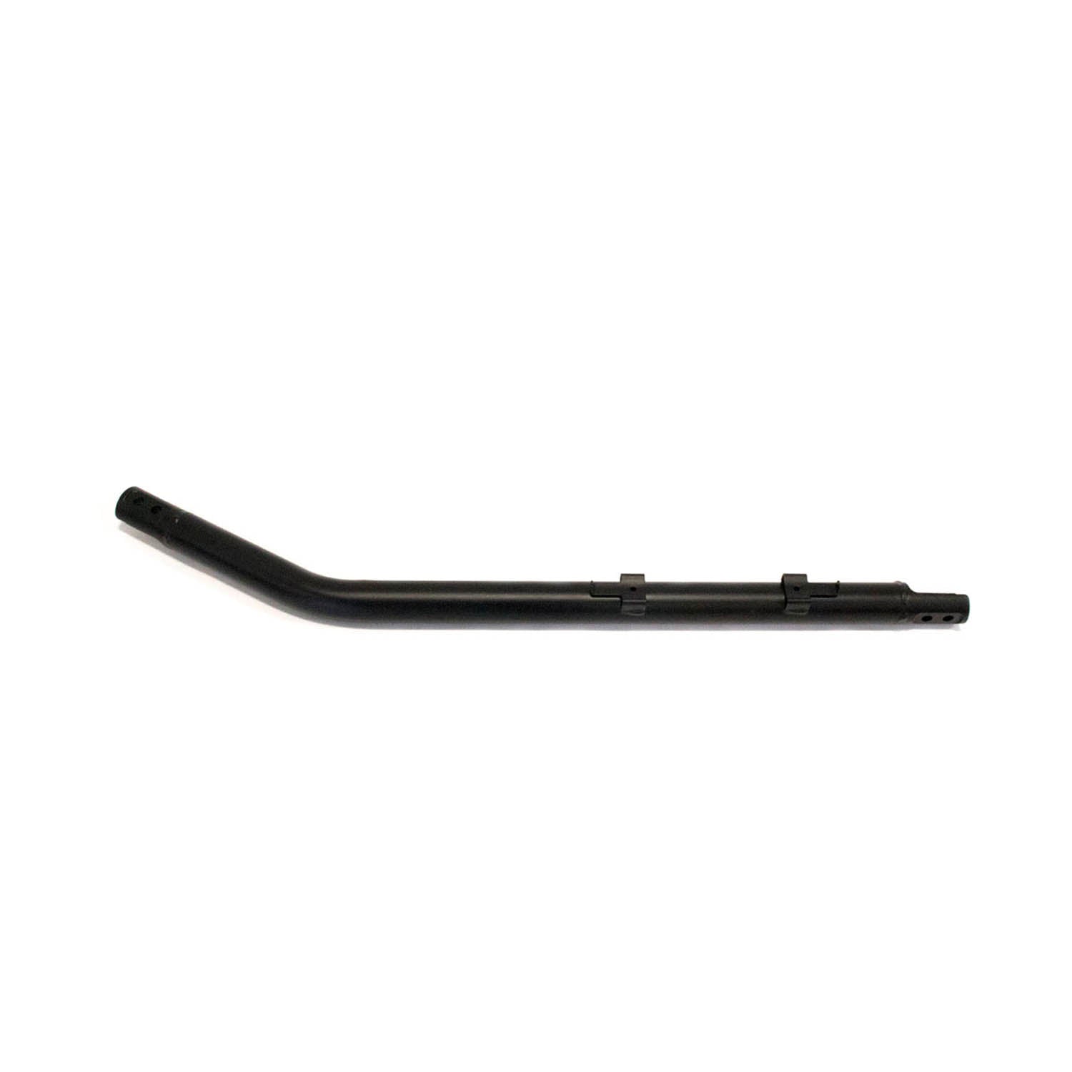 Black matte metal rear roll-over protection bar with slight bend and mounting points.
