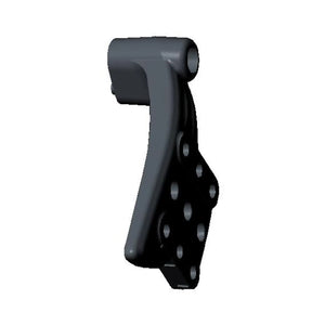 Jet black floorboard mount with curved arm and multiple mounting holes for passenger side.