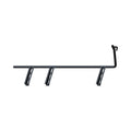 Black metal floor support bracket with three angled mounting points and welded attachment on one end.
