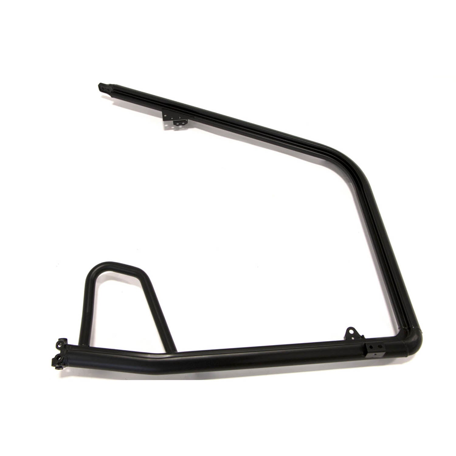 Matte black welded steel cab frame with angular and curved tubing for Polaris UTVs.