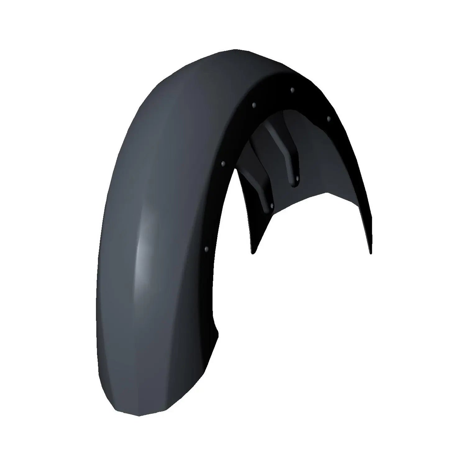 Glossy black curved front fender with mounting holes designed for Victory motorcycles.