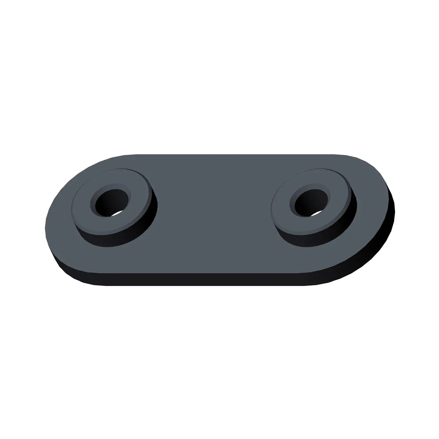 Dark gray oval metal assembly bracket with two raised circular mounting holes.