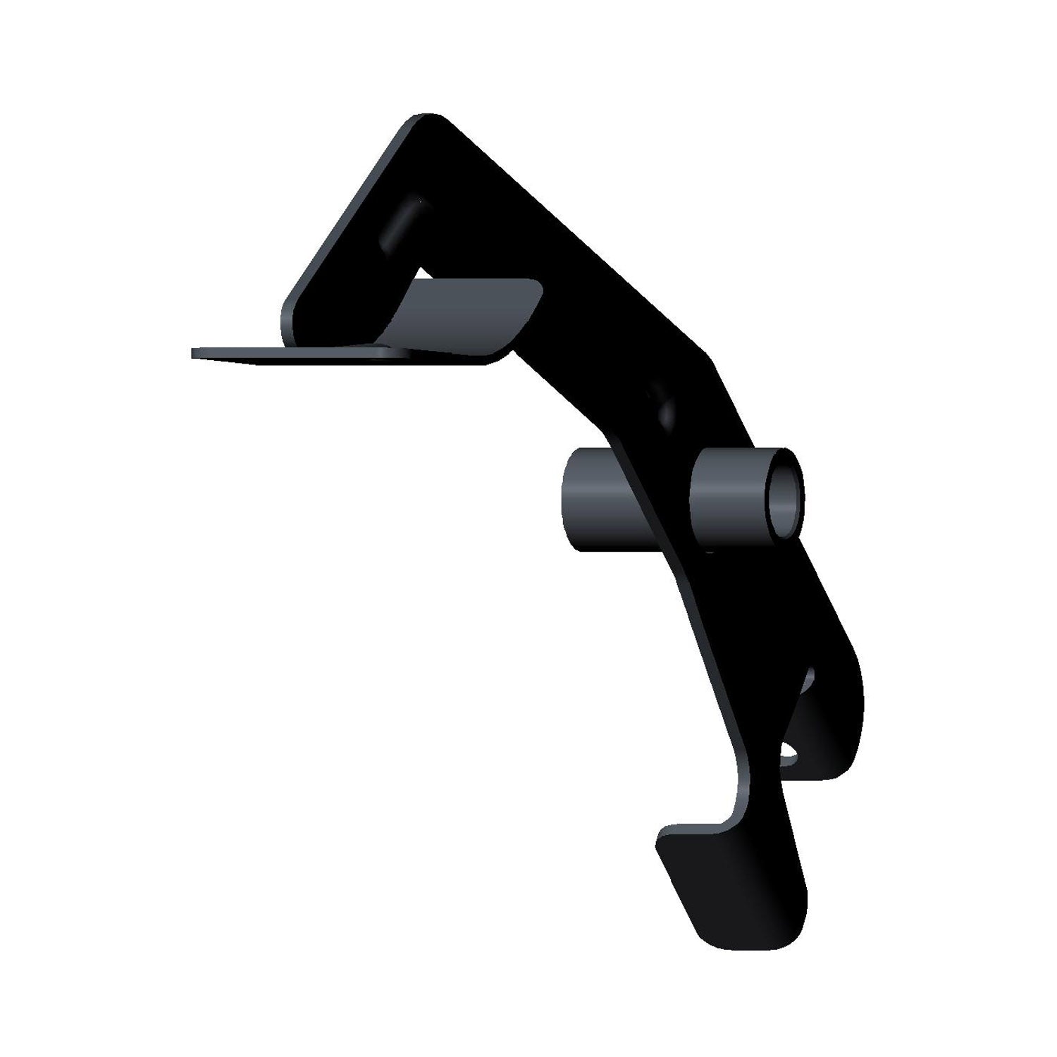 Matte black welded metal throttle pedal with a curved ergonomic design and mounting hole.