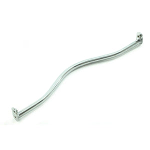 The Light Bar Chrome by Polaris is a curved metallic rod with flat flanges and mounting holes at both ends—an OEM Indian motorcycle accessory, shown on a white background and perfect for those seeking genuine parts.