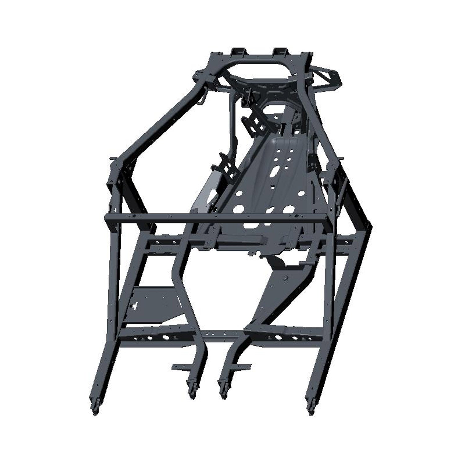 Matte black metal rear frame weld with angular structure and mounting points for Polaris UTV.