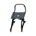 Black metal trunk frame with mounting points and central circular hole, sturdy tubular support structure.