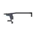 Matte black metal floor support bracket with angular design and multiple mounting holes.