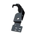 Black ABS bracket with multiple mounting holes and angled hook for secure attachment.