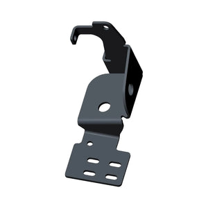 Black ABS bracket with multiple mounting holes and angled hook for secure attachment.