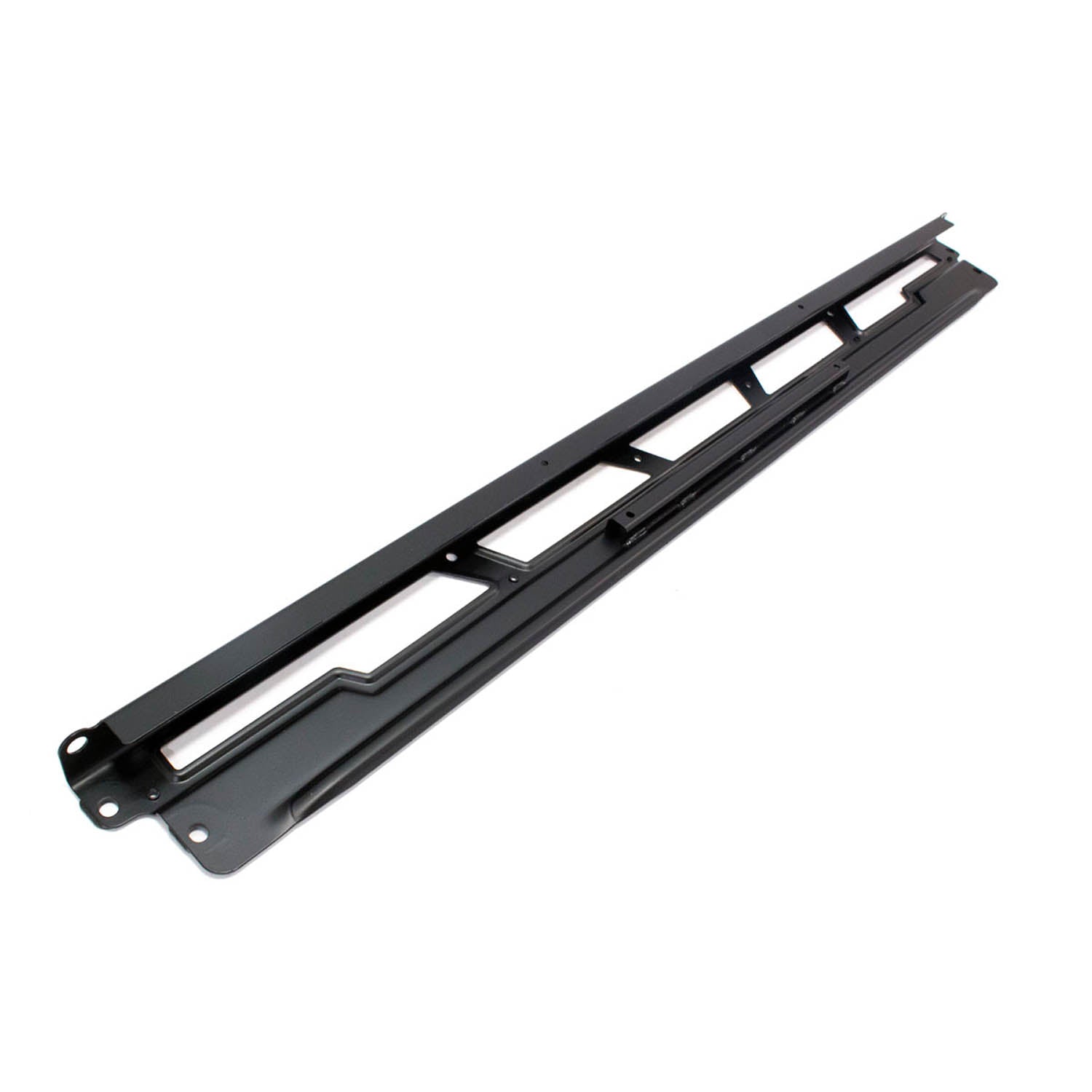 Matte black metal rear cab support bracket with multiple mounting holes and welded frame.