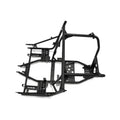 Matte black welded steel main frame for Polaris off-road vehicle with reinforced crossbars and mounting points.