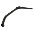 Black metal front cab frame component with angled design and mounting points, left side.