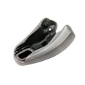Silver smoke motorcycle fuel tank with smooth contours and a recessed mounting area.
