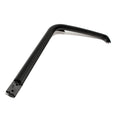Black metal front cab frame weld for left side with mounting plate and angled design.