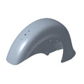 Matte gray curved front motorcycle fender with pre-drilled mounting holes.
